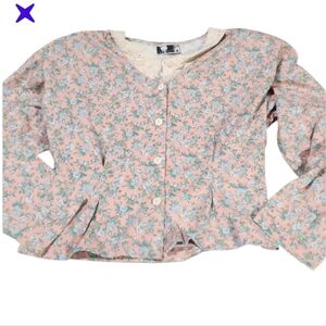 Lg Vintage Fitted Knit Top Crochet Collar Shoulder Pads 90s